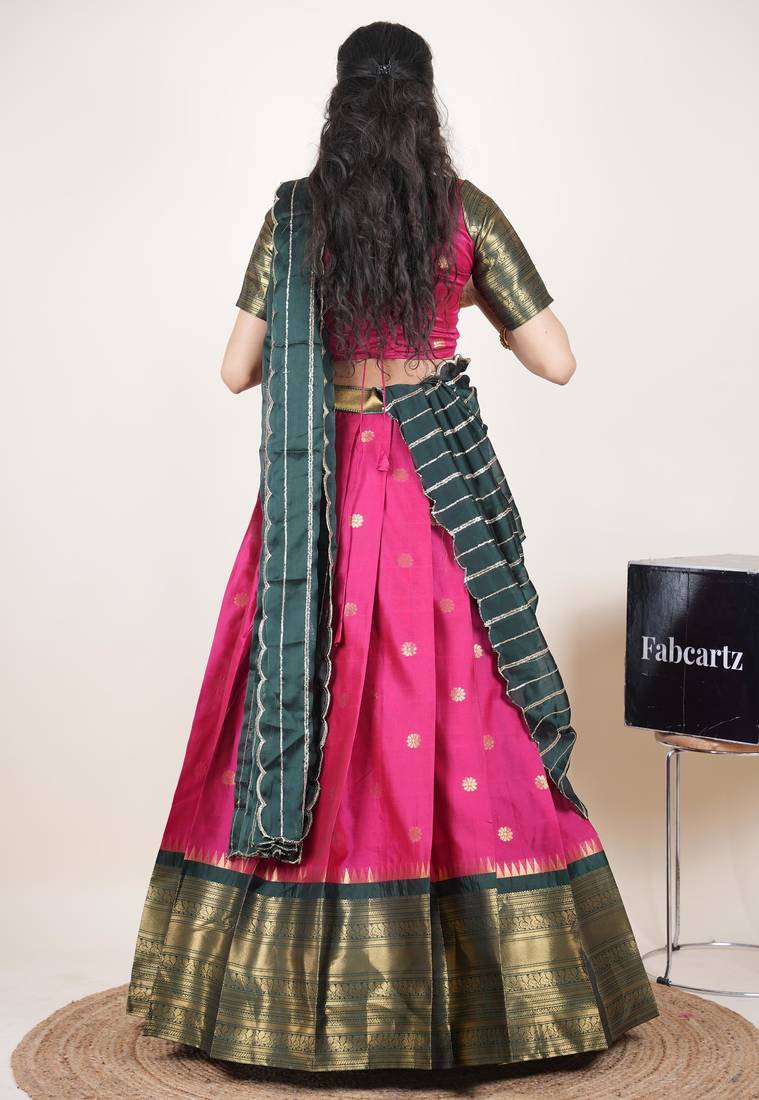 Pink woven art silk lehenga choli