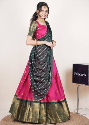 Pink woven art silk lehenga choli 3