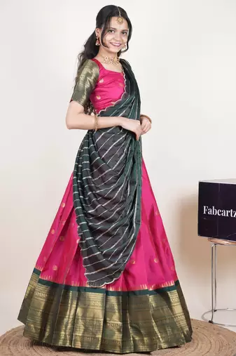 Pink woven art silk lehenga choli