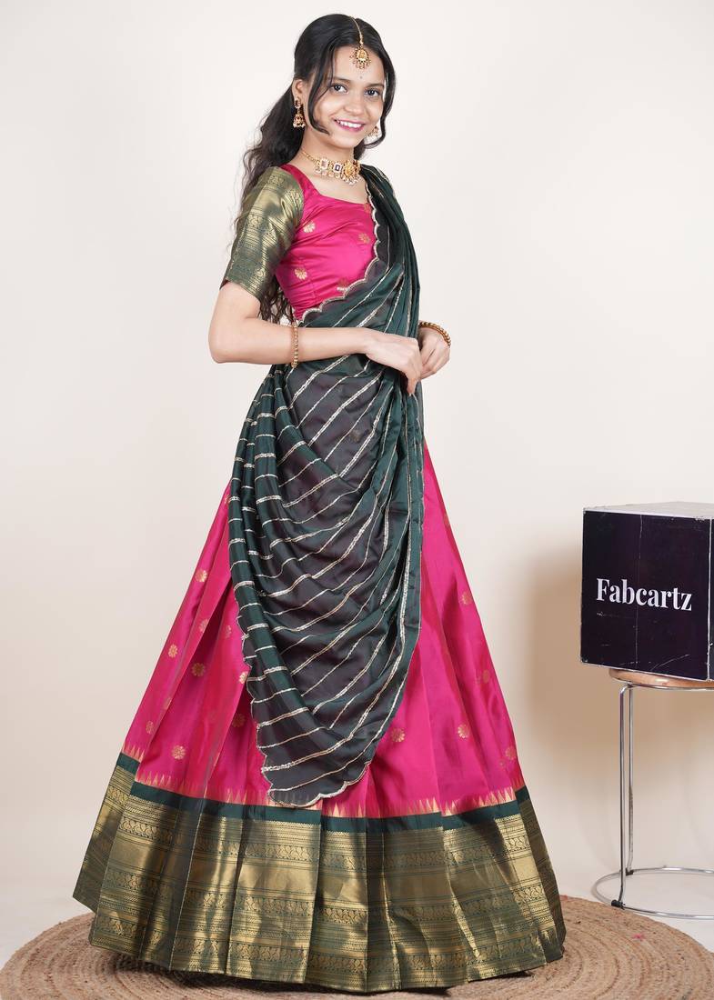 Pink woven art silk lehenga choli