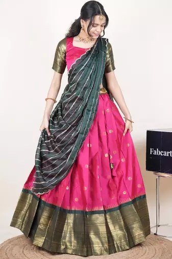Pink woven art silk lehenga choli