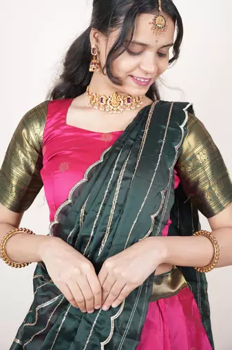 Pink woven art silk lehenga choli