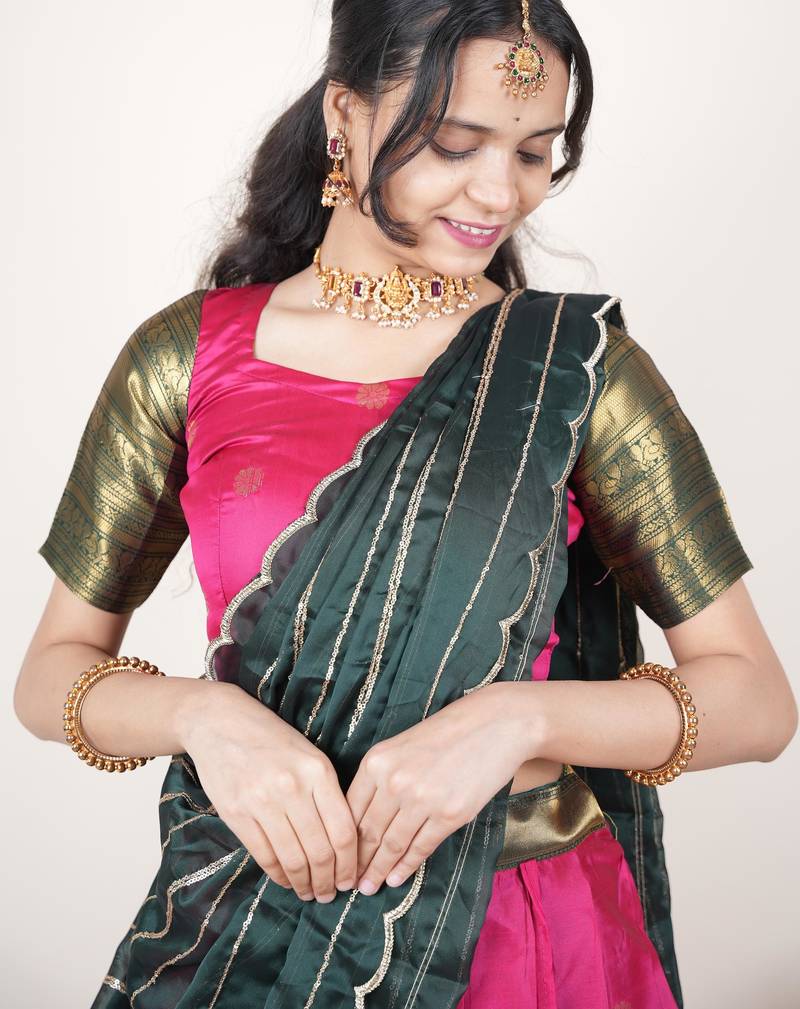 Pink woven art silk lehenga choli