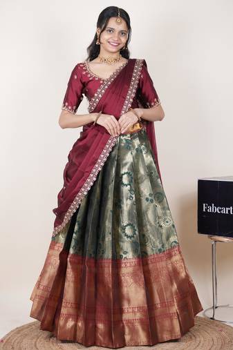 Green woven art silk lehenga choli