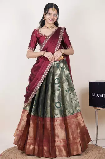 Green woven art silk lehenga choli