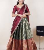 Green woven art silk lehenga choli