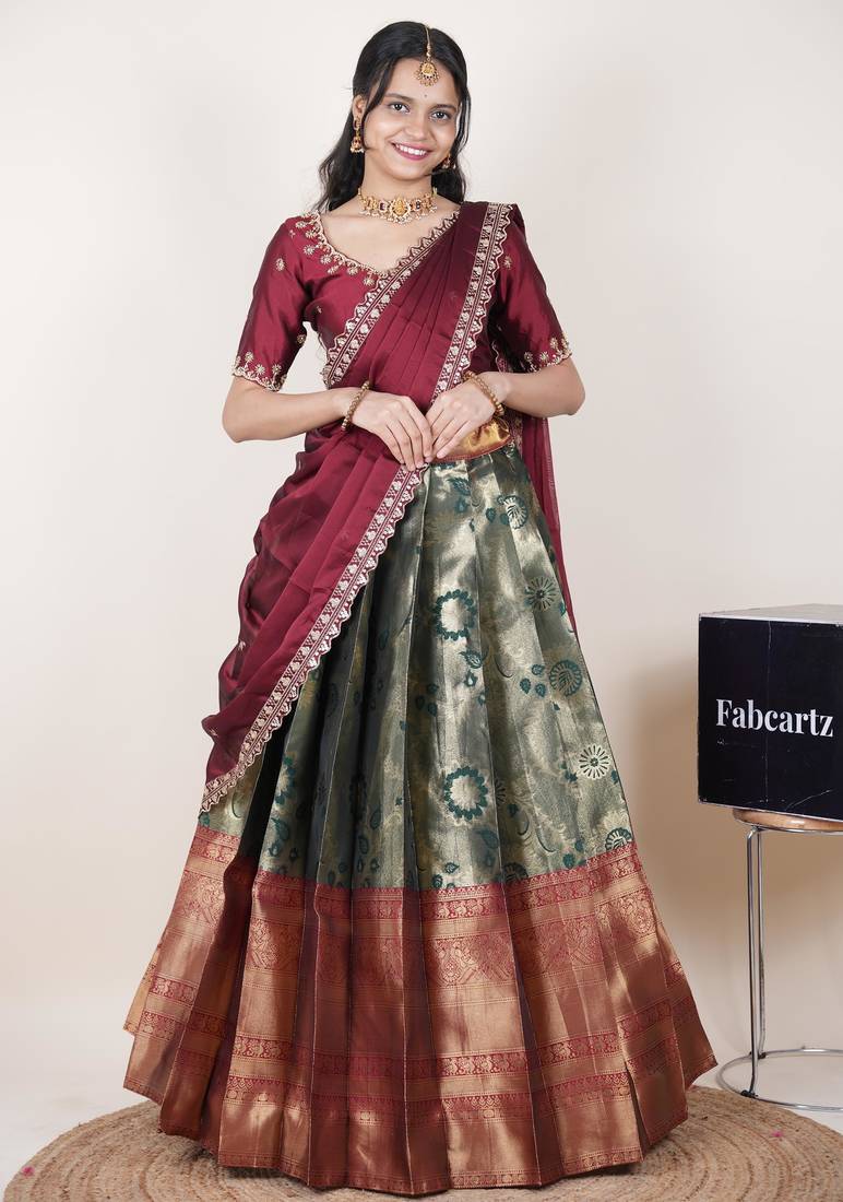 Green woven art silk lehenga choli