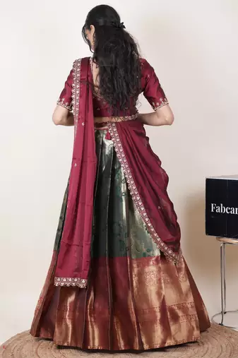 Green woven art silk lehenga choli