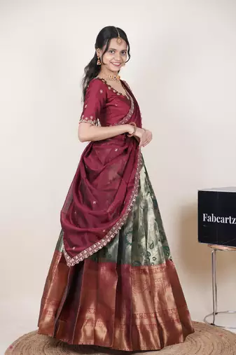 Green woven art silk lehenga choli