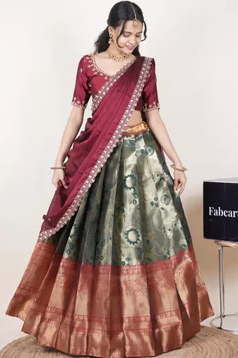 Green woven art silk lehenga choli