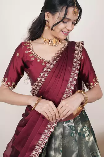 Green woven art silk lehenga choli