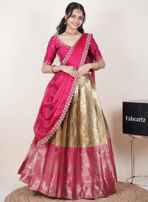 Beige woven art silk lehenga choli 1