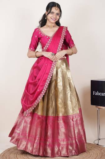 Beige woven art silk lehenga choli