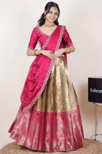 Beige woven art silk lehenga choli