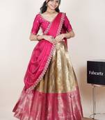 Beige woven art silk lehenga choli