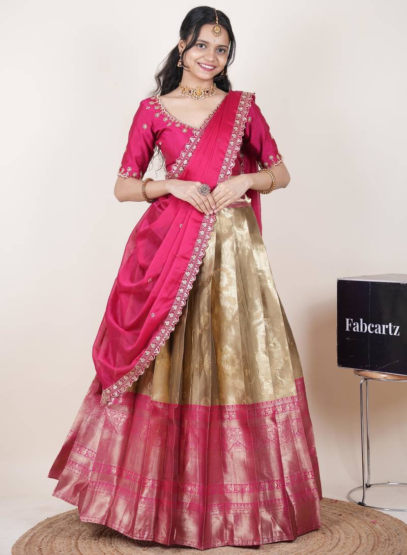 Beige woven art silk lehenga choli