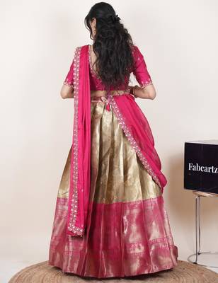 Beige woven art silk lehenga choli 2