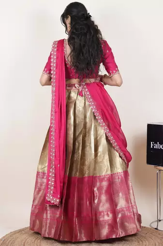 Beige woven art silk lehenga choli