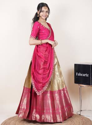 Beige woven art silk lehenga choli 3