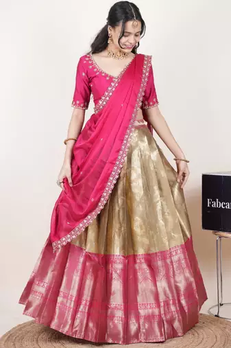 Beige woven art silk lehenga choli