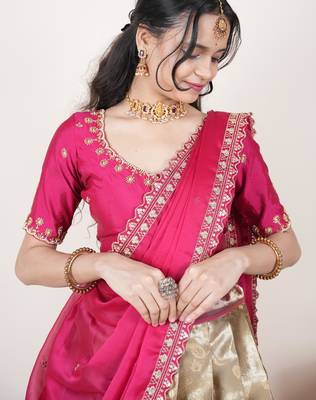 Beige woven art silk lehenga choli 5