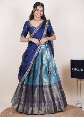 Blue woven art silk lehenga choli 1