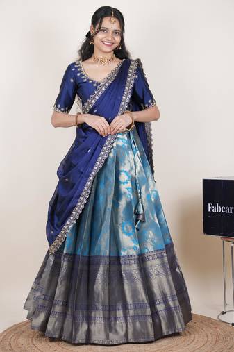 Blue woven art silk lehenga choli
