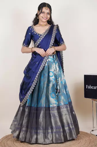 Blue woven art silk lehenga choli
