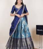 Blue woven art silk lehenga choli