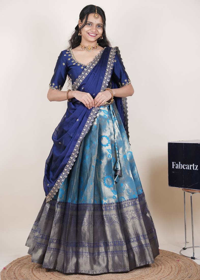 Blue woven art silk lehenga choli
