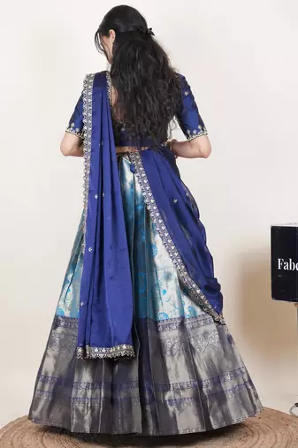 Blue woven art silk lehenga choli
