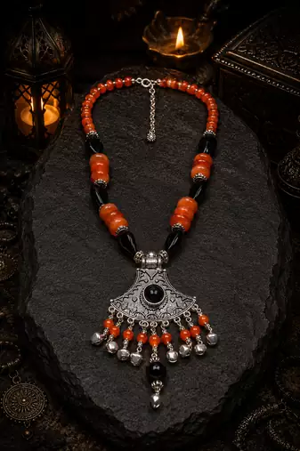 Ethnic assorted beads statement necklace