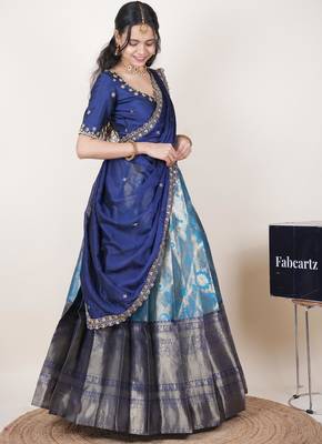 Blue woven art silk lehenga choli 3
