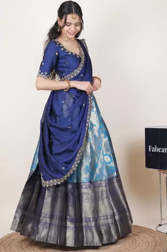 Blue woven art silk lehenga choli