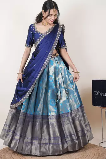 Blue woven art silk lehenga choli
