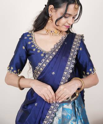 Blue woven art silk lehenga choli 5