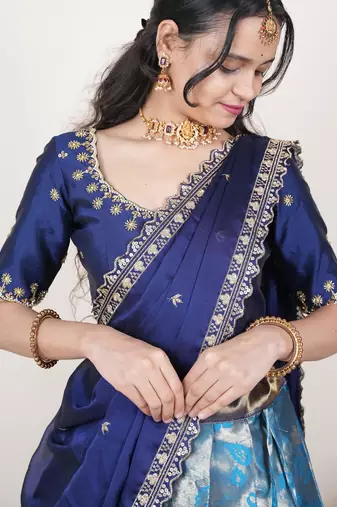 Blue woven art silk lehenga choli