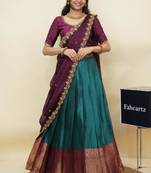 Teal woven art silk lehenga choli