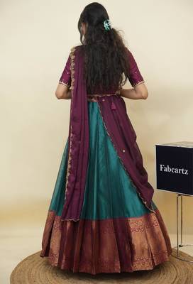 Teal woven art silk lehenga choli 2