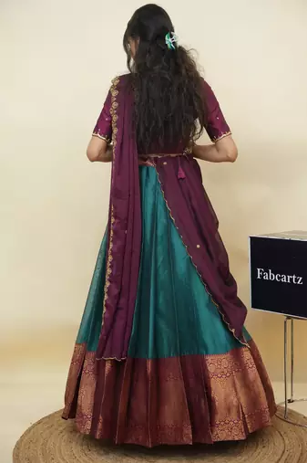 Teal woven art silk lehenga choli
