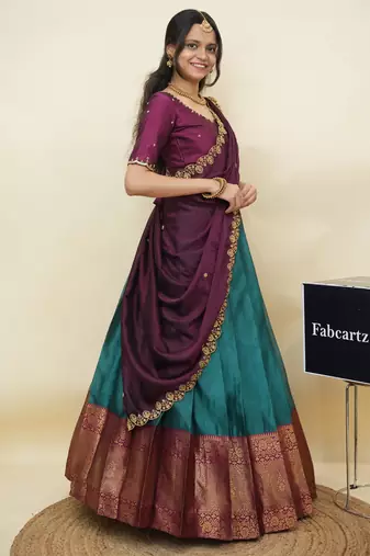 Teal woven art silk lehenga choli