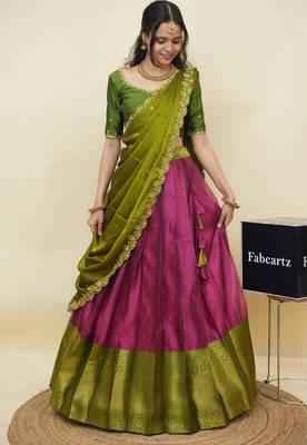 Rose woven art silk lehenga choli 4