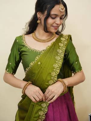 Rose woven art silk lehenga choli 5