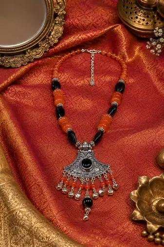 Ethnic assorted beads statement necklace