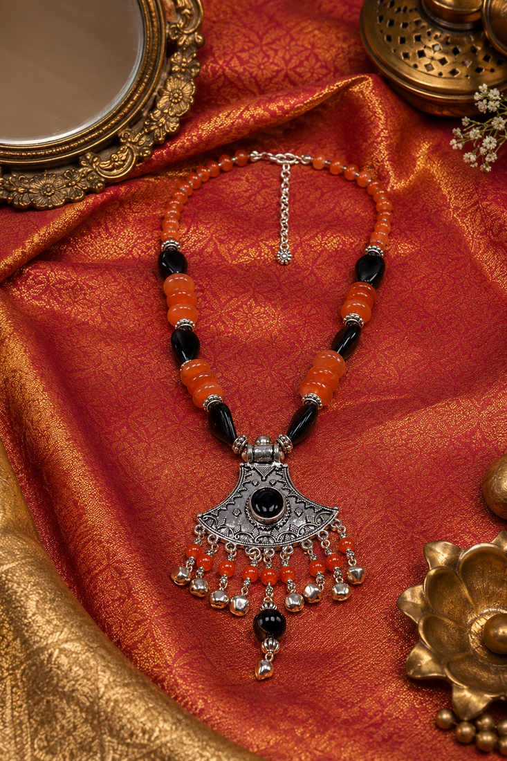 Ethnic assorted beads statement necklace