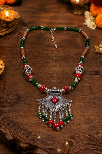Tribal beads necklace with german silver pendant