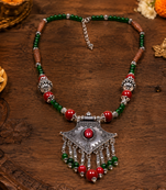 Tribal beads necklace with german silver pendant