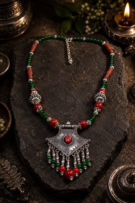 Tribal beads necklace with german silver pendant 2