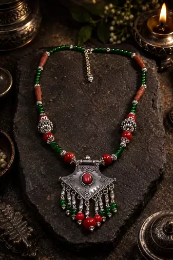 Tribal beads necklace with german silver pendant
