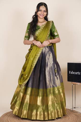Blue woven art silk lehenga choli